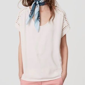 LOFT Mixed Media Eyelet Tee - Ivory, XS (NWT)